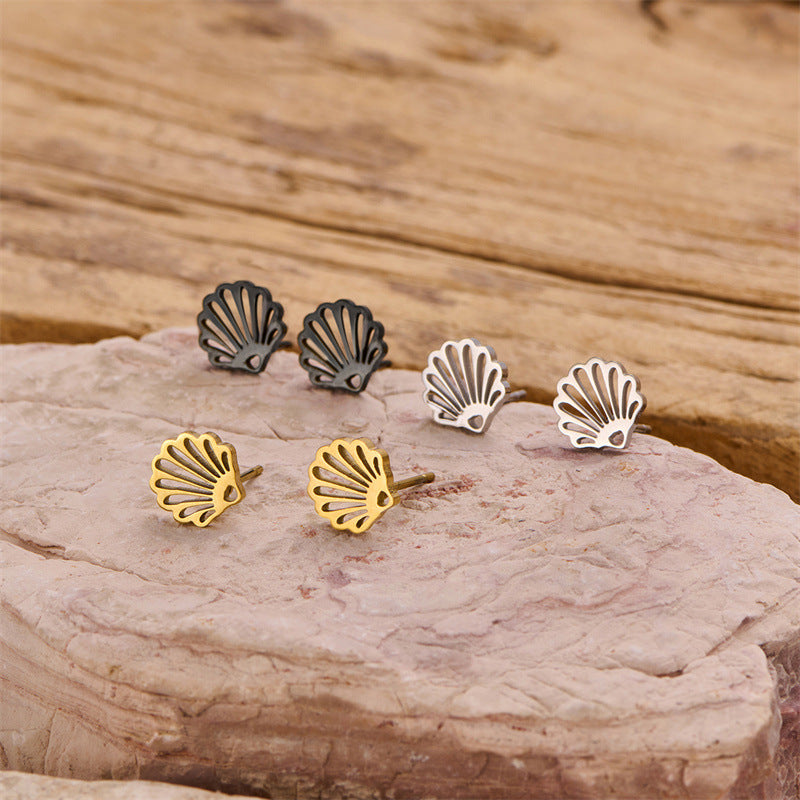 Wholesale Stainless steel cut gold-plated geometric irregular shell earrings